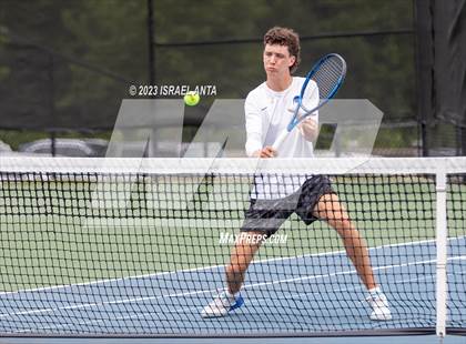 Thumbnail 1 in  Community School of Davidson vs. Raleigh Charter (NCHSAA 2A Men's Tennis Individuals Doubles State Championships - Finals) photogallery.