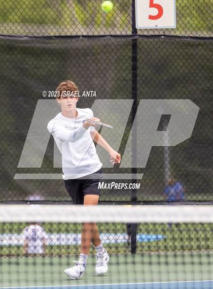 Thumbnail 1 in  Community School of Davidson vs. Raleigh Charter (NCHSAA 2A Men's Tennis Individuals Doubles State Championships - Finals) photogallery.