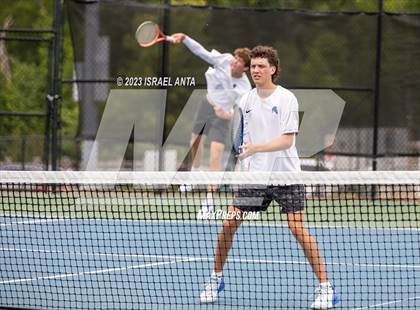 Thumbnail 2 in  Community School of Davidson vs. Raleigh Charter (NCHSAA 2A Men's Tennis Individuals Doubles State Championships - Finals) photogallery.
