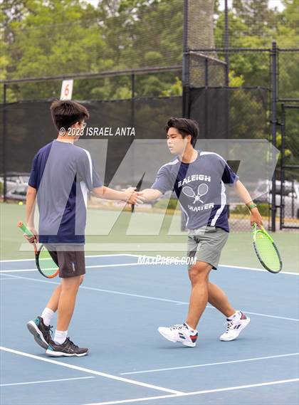 Thumbnail 2 in  Community School of Davidson vs. Raleigh Charter (NCHSAA 2A Men's Tennis Individuals Doubles State Championships - Finals) photogallery.