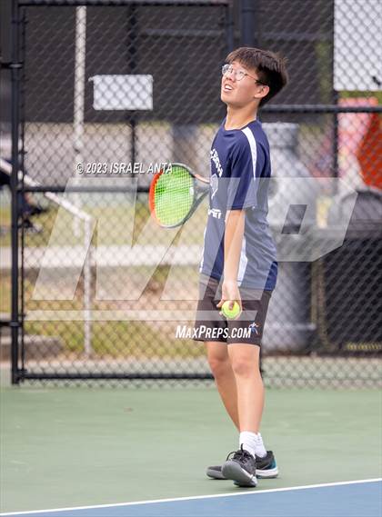 Thumbnail 3 in  Community School of Davidson vs. Raleigh Charter (NCHSAA 2A Men's Tennis Individuals Doubles State Championships - Finals) photogallery.