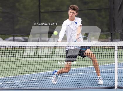 Thumbnail 2 in  Community School of Davidson vs. Raleigh Charter (NCHSAA 2A Men's Tennis Individuals Doubles State Championships - Finals) photogallery.