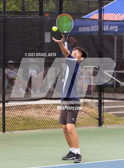 Thumbnail 3 in  Community School of Davidson vs. Raleigh Charter (NCHSAA 2A Men's Tennis Individuals Doubles State Championships - Finals) photogallery.