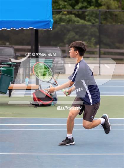 Thumbnail 2 in  Community School of Davidson vs. Raleigh Charter (NCHSAA 2A Men's Tennis Individuals Doubles State Championships - Finals) photogallery.