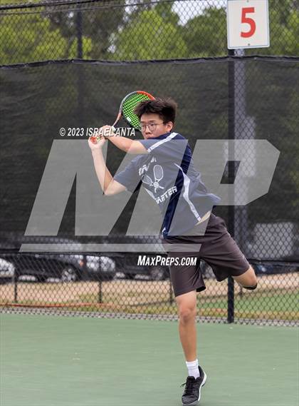 Thumbnail 1 in  Community School of Davidson vs. Raleigh Charter (NCHSAA 2A Men's Tennis Individuals Doubles State Championships - Finals) photogallery.