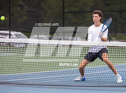 Thumbnail 3 in  Community School of Davidson vs. Raleigh Charter (NCHSAA 2A Men's Tennis Individuals Doubles State Championships - Finals) photogallery.