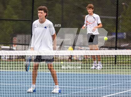 Thumbnail 2 in  Community School of Davidson vs. Raleigh Charter (NCHSAA 2A Men's Tennis Individuals Doubles State Championships - Finals) photogallery.