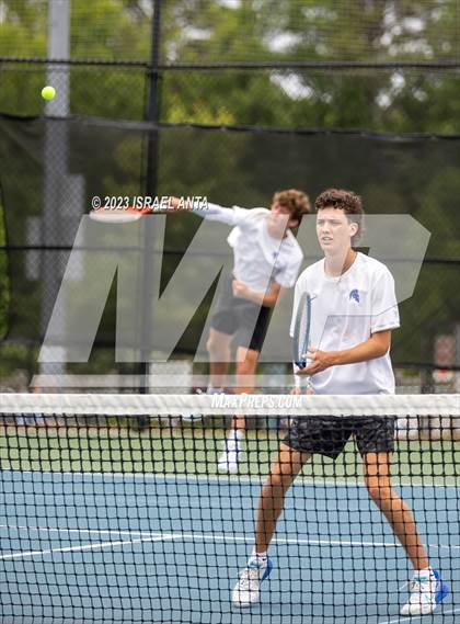 Thumbnail 3 in  Community School of Davidson vs. Raleigh Charter (NCHSAA 2A Men's Tennis Individuals Doubles State Championships - Finals) photogallery.
