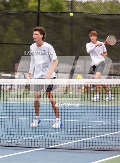 Thumbnail 3 in  Community School of Davidson vs. Raleigh Charter (NCHSAA 2A Men's Tennis Individuals Doubles State Championships - Finals) photogallery.