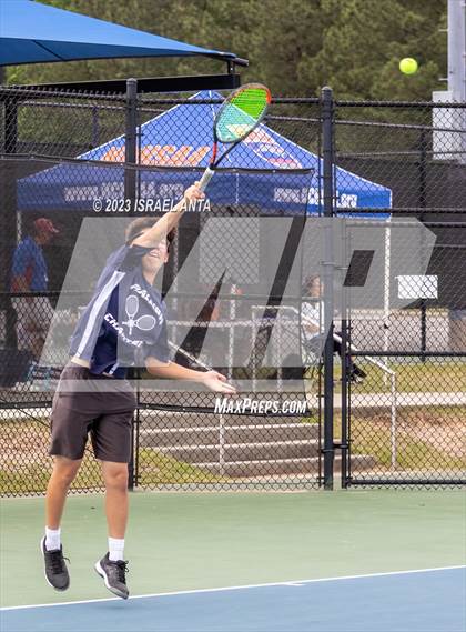 Thumbnail 1 in  Community School of Davidson vs. Raleigh Charter (NCHSAA 2A Men's Tennis Individuals Doubles State Championships - Finals) photogallery.