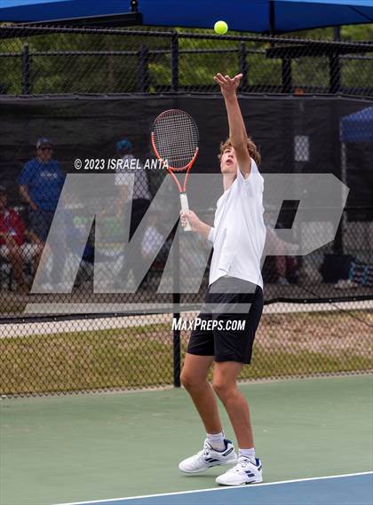 Thumbnail 2 in  Community School of Davidson vs. Raleigh Charter (NCHSAA 2A Men's Tennis Individuals Doubles State Championships - Finals) photogallery.