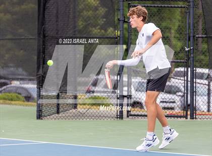 Thumbnail 3 in  Community School of Davidson vs. Raleigh Charter (NCHSAA 2A Men's Tennis Individuals Doubles State Championships - Finals) photogallery.