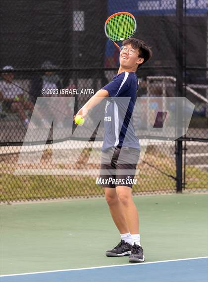Thumbnail 2 in  Community School of Davidson vs. Raleigh Charter (NCHSAA 2A Men's Tennis Individuals Doubles State Championships - Finals) photogallery.