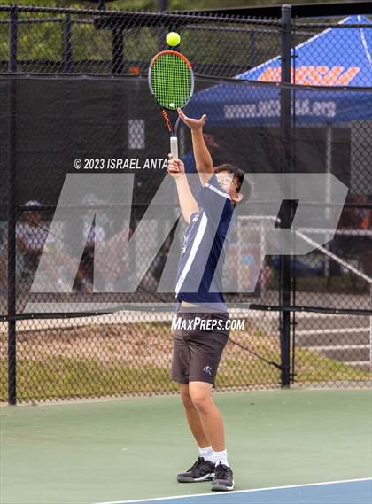 Thumbnail 1 in  Community School of Davidson vs. Raleigh Charter (NCHSAA 2A Men's Tennis Individuals Doubles State Championships - Finals) photogallery.