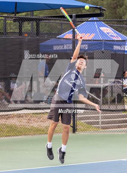 Thumbnail 3 in  Community School of Davidson vs. Raleigh Charter (NCHSAA 2A Men's Tennis Individuals Doubles State Championships - Finals) photogallery.