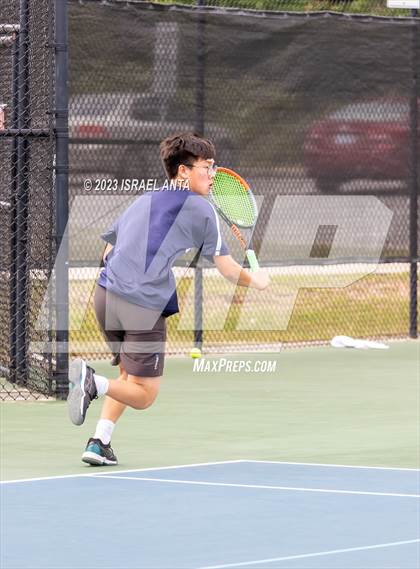 Thumbnail 1 in  Community School of Davidson vs. Raleigh Charter (NCHSAA 2A Men's Tennis Individuals Doubles State Championships - Finals) photogallery.