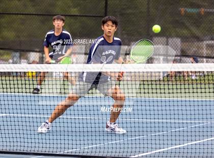 Thumbnail 1 in  Community School of Davidson vs. Raleigh Charter (NCHSAA 2A Men's Tennis Individuals Doubles State Championships - Finals) photogallery.
