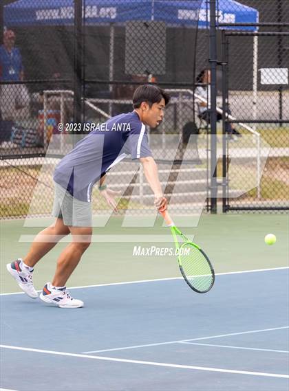 Thumbnail 1 in  Community School of Davidson vs. Raleigh Charter (NCHSAA 2A Men's Tennis Individuals Doubles State Championships - Finals) photogallery.