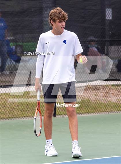 Thumbnail 3 in  Community School of Davidson vs. Raleigh Charter (NCHSAA 2A Men's Tennis Individuals Doubles State Championships - Finals) photogallery.
