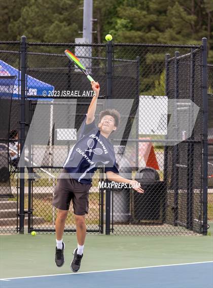 Thumbnail 2 in  Community School of Davidson vs. Raleigh Charter (NCHSAA 2A Men's Tennis Individuals Doubles State Championships - Finals) photogallery.