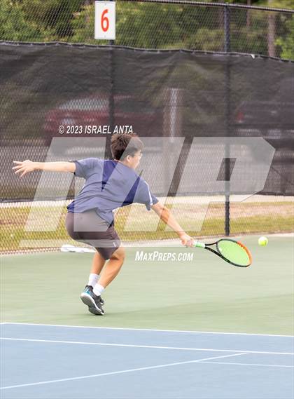 Thumbnail 2 in  Community School of Davidson vs. Raleigh Charter (NCHSAA 2A Men's Tennis Individuals Doubles State Championships - Finals) photogallery.