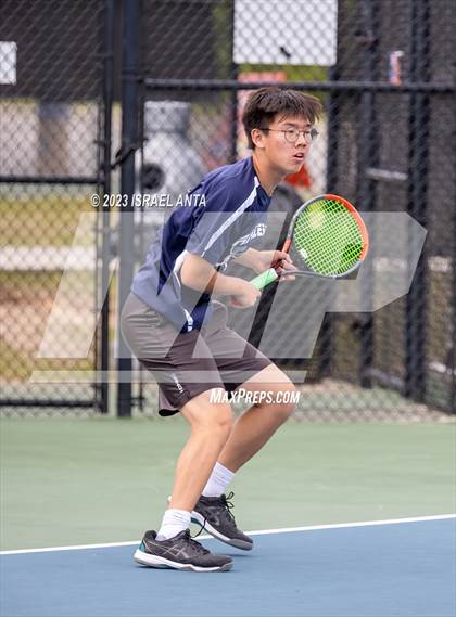 Thumbnail 3 in  Community School of Davidson vs. Raleigh Charter (NCHSAA 2A Men's Tennis Individuals Doubles State Championships - Finals) photogallery.