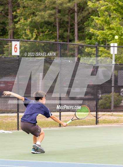 Thumbnail 1 in  Community School of Davidson vs. Raleigh Charter (NCHSAA 2A Men's Tennis Individuals Doubles State Championships - Finals) photogallery.