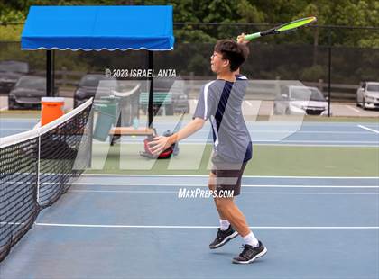Thumbnail 3 in  Community School of Davidson vs. Raleigh Charter (NCHSAA 2A Men's Tennis Individuals Doubles State Championships - Finals) photogallery.