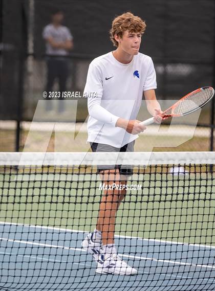 Thumbnail 3 in  Community School of Davidson vs. Raleigh Charter (NCHSAA 2A Men's Tennis Individuals Doubles State Championships - Finals) photogallery.