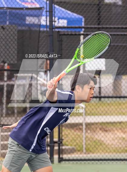 Thumbnail 1 in  Community School of Davidson vs. Raleigh Charter (NCHSAA 2A Men's Tennis Individuals Doubles State Championships - Finals) photogallery.
