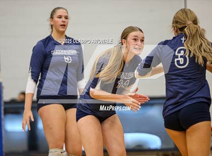 Thumbnail 2 in Prince of Peace @ McKinney Christian Academy (TAPPS Volleyball 4A Regional) photogallery.