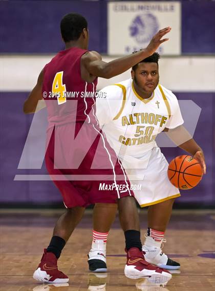 Thumbnail 3 in Althoff Catholic vs. Hazelwood East (Prairie Farms Holiday Basketball Classic) photogallery.