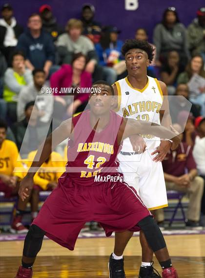 Thumbnail 1 in Althoff Catholic vs. Hazelwood East (Prairie Farms Holiday Basketball Classic) photogallery.