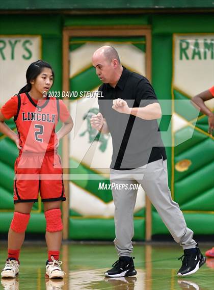 Thumbnail 2 in Lincoln vs. Cathedral Catholic (St. Mary's Stockton MLK Showcase) photogallery.