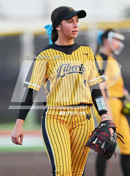 Thumbnail 3 in Liberty vs. Bridge City (UIL Softball 4A Region 3 Regional Quarter Final) photogallery.