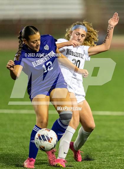 Thumbnail 3 in Bloomington South vs. Noblesville (IHSAA 4A State Final-editorial only) photogallery.