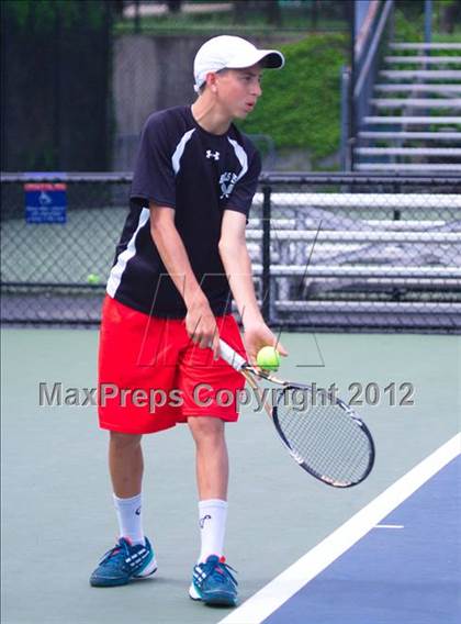 Thumbnail 1 in NYSPHSAA Boys Tennis Championships (Round 2) photogallery.