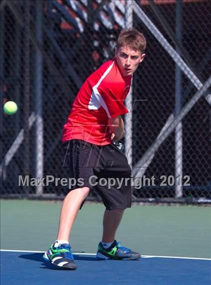 Thumbnail 1 in NYSPHSAA Boys Tennis Championships (Round 2) photogallery.