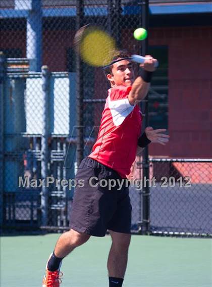 Thumbnail 1 in NYSPHSAA Boys Tennis Championships (Round 2) photogallery.