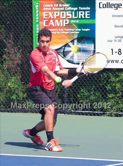 Thumbnail 1 in NYSPHSAA Boys Tennis Championships (Round 2) photogallery.
