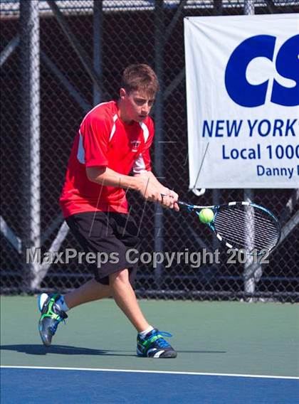 Thumbnail 1 in NYSPHSAA Boys Tennis Championships (Round 2) photogallery.