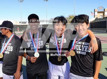 Thumbnail 3 in Plano West vs Lake Travis (UIL 6A Team Tennis Final) photogallery.