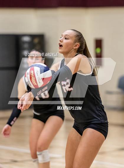 Thumbnail 3 in Crimson Cliffs vs. Park City (5A/6A Volleyball Challenge) photogallery.
