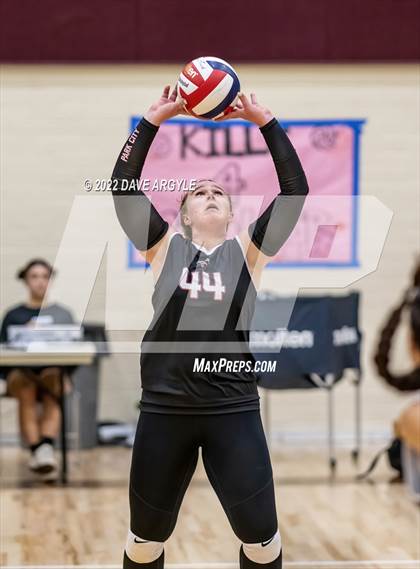 Thumbnail 3 in Crimson Cliffs vs. Park City (5A/6A Volleyball Challenge) photogallery.