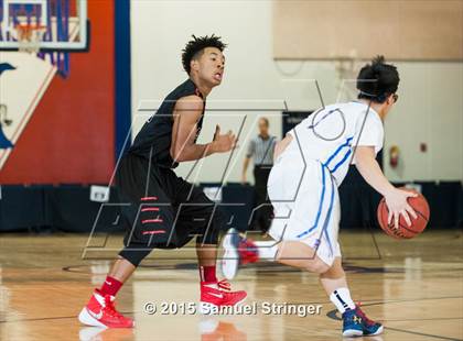 Thumbnail 1 in Salesian College Preparatory vs. Buchanan (Modesto Christian Holiday Hoops Classic) photogallery.