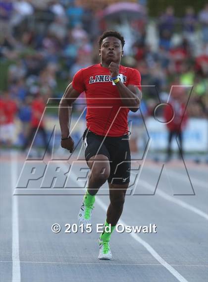 Thumbnail 2 in CIF State Track and Field Championships (Boys 100 Meter Dash) photogallery.