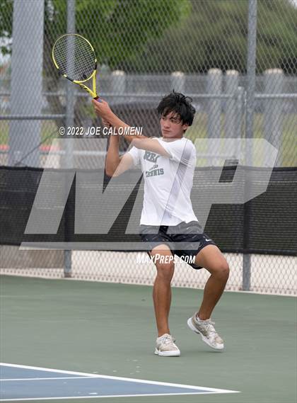 Thumbnail 3 in Reagan [Ronald] vs Southlake Carroll (UIL 6A Boys Singles Tennis State Semifinal) photogallery.