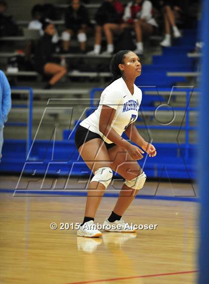 Thumbnail 3 in Austin vs Booker T. Washington (34th Annual Houston ISD Volleyball Tournament) photogallery.