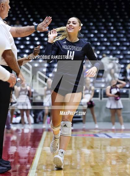Thumbnail 3 in Iola vs. Crawford (UIL 2A Volleyball Division II Final) photogallery.