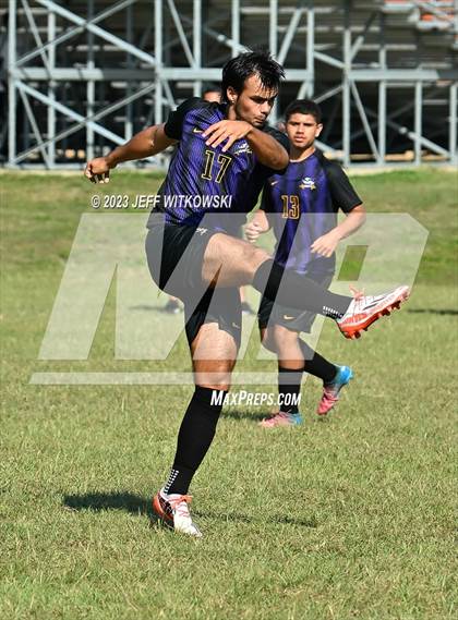 Thumbnail 3 in Terry Sanford vs. Jack Britt (3rd Annual 'B-Nice To You Heart' Boys' Soccer Jamboree) photogallery.